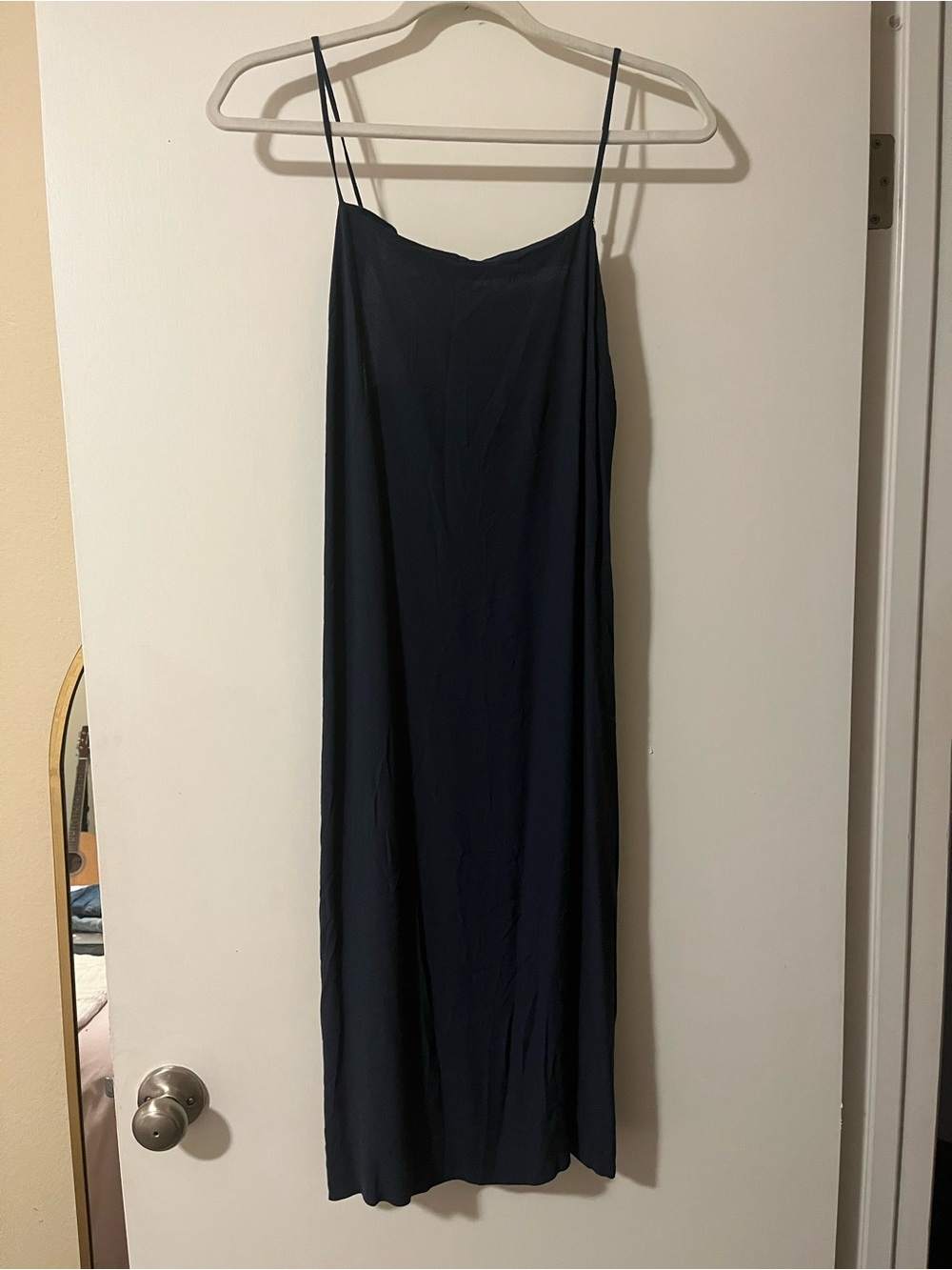 Classic Navy Slip Midi Dress with Spaghetti Straps